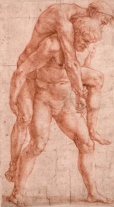A Man Carrying An Older Man on His Back Raphael